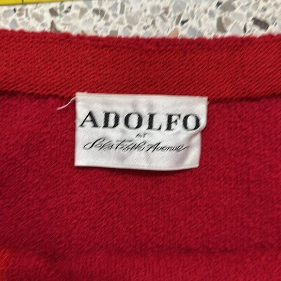 Adolfo Saks Fifth Avenue red wool skirt suit jacket 6 medium m gold - Picture 10 of 14